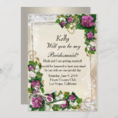パープルハイドランジアとレースのブライズメイドカード 招待状 (正面/裏面)