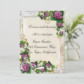 パープルハイドランジアとレースのレセプションカード 招待状 (スタンド正面)