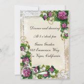 パープルハイドレンジアとレースのレセプションカード 招待状 (正面)