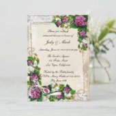 パープルハイドレンジアとレースの結婚式前夕食の招待状 招待状 (スタンド正面)