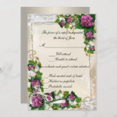 パープルハイドレンジアとレースの返信カード 招待状 (正面/裏面)