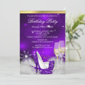 パープルハイヒールシューズシルバー金ゴールドシャンパンパーティー 招待状 (スタンド正面)