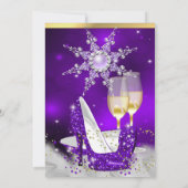 パープルハイヒールシューズシルバー金ゴールドシャンパンパーティー 招待状 (裏面)