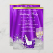 パープルハイヒール金ゴールドシャンパンスノーフレークパーティー 招待状 (正面/裏面)