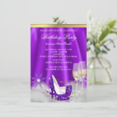 パープルハイヒール金ゴールドシャンパンスノーフレークパーティー 招待状 (スタンド正面)