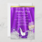 パープルハイヒール金ゴールドシャンパンスノーフレークパーティー 招待状 (正面)