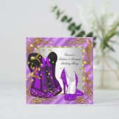 パープルハイヒール金ゴールドシルバーセット誕生日パーティー 招待状 (スタンド正面)