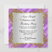 パープルハイヒール金ゴールドシルバーセット誕生日パーティー 招待状 (裏面)