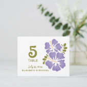 パープルハイビスカスウェディングレセプションテーブルナンバーカー ポストカード (スタンド正面)