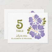 パープルハイビスカスウェディングレセプションテーブルナンバーカー ポストカード (正面/裏面)