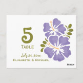 パープルハイビスカスウェディングレセプションテーブルナンバーカー ポストカード (裏面)