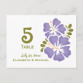 パープルハイビスカスウェディングレセプションテーブルナンバーカー ポストカード (正面)