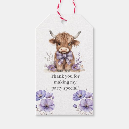 パープルハイランドカウバースデーパーティーのお気に入り ギフトタグ (正面)