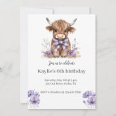 パープルハイランドカウバースデーパーティーの招待 招待状 (正面)