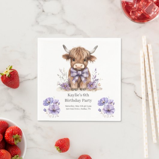 パープルハイランドカウバースデーパーティー スタンダードカクテルナプキン (インサイチュ)