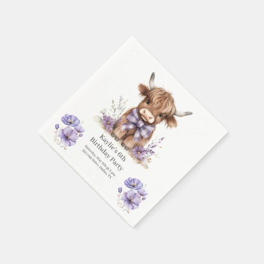 パープルハイランドカウバースデーパーティー スタンダードカクテルナプキン (角)