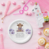 パープルハイランドカウバースデーパーティー ペーパープレート (パーティー)
