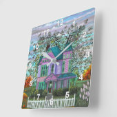 パープルハウスビクトリアンカプキンズワゴンオータム スクエア壁時計 (傾斜)