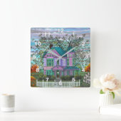 パープルハウスビクトリアンカプキンズワゴンオータム スクエア壁時計 (ホーム)