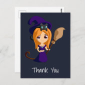パープルハットにかわいい魔女パーティーありがとう ポストカード (正面/裏面)