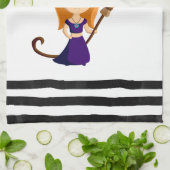 パープルハットハロウィンのかわいい魔女 キッチンタオル (折り畳み)