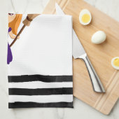 パープルハットハロウィンのかわいい魔女 キッチンタオル (四つ折り)