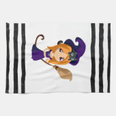 パープルハットハロウィンのかわいい魔女 キッチンタオル (横)