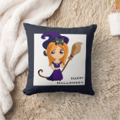 パープルハットハロウィンのかわいい魔女 クッション (ブランケット)