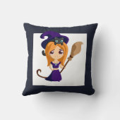 パープルハットハロウィンのかわいい魔女 クッション (裏面)