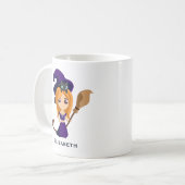 パープルハットハロウィンのかわいい魔女 コーヒーマグカップ (正面左)