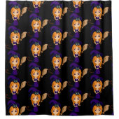 パープルハットハロウィンのかわいい魔女 シャワーカーテン (正面)