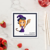 パープルハットハロウィンのかわいい魔女 スタンダードカクテルナプキン (インサイチュ)