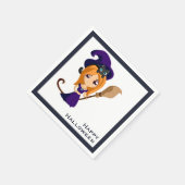 パープルハットハロウィンのかわいい魔女 スタンダードカクテルナプキン (角)