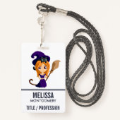 パープルハットハロウィンのかわいい魔女 バッジ (裏面ランヤード)