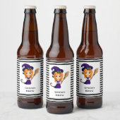 パープルハットハロウィンのかわいい魔女 ビールラベル (ボトル)