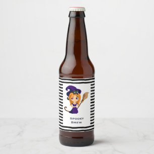 パープルハットハロウィンのかわいい魔女 ビールラベル