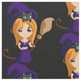 パープルハットハロウィンのかわいい魔女 ファブリック