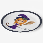 パープルハットハロウィンのかわいい魔女 ペーパープレート (アングル)