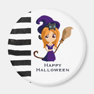 パープルハットハロウィンのかわいい魔女 マグネット
