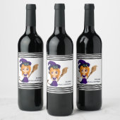 パープルハットハロウィンのかわいい魔女 ワインラベル (ボトル)