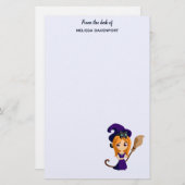 パープルハットハロウィンのかわいい魔女 便箋 (正面/裏面)