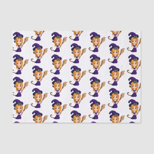 パープルハットハロウィーンパターンのかわいい魔女 薄葉紙 (正面)