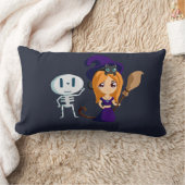 パープルハット&スケルトンハロウィンのかわいい魔女 ランバークッション (ブランケット)