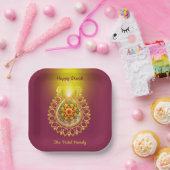 パープルハッピーディワリ紙プレート ペーパープレート (パーティー)