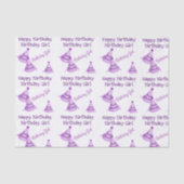 パープルハッピーバースデーガール – または名前 – パーティー帽子 薄葉紙 (正面)