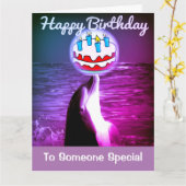 パープルハッピーバースデードルフィンアートカード カード (黄色い花)