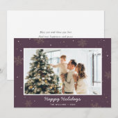 パープルハッピーホリデーズファミリーフォトスノーフレーク シーズンカード (正面/裏面)