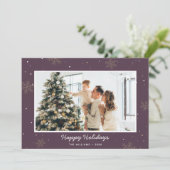 パープルハッピーホリデーズファミリーフォトスノーフレーク シーズンカード (スタンド正面)