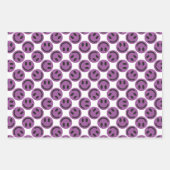 パープルハッピー顔ストライプと水玉模様 ラッピングペーパーシート (正面)