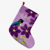 パープルハミングバードクレマチスフラワーホリかわいらしデイ ラージクリスマスストッキング (正面 (吊り時))